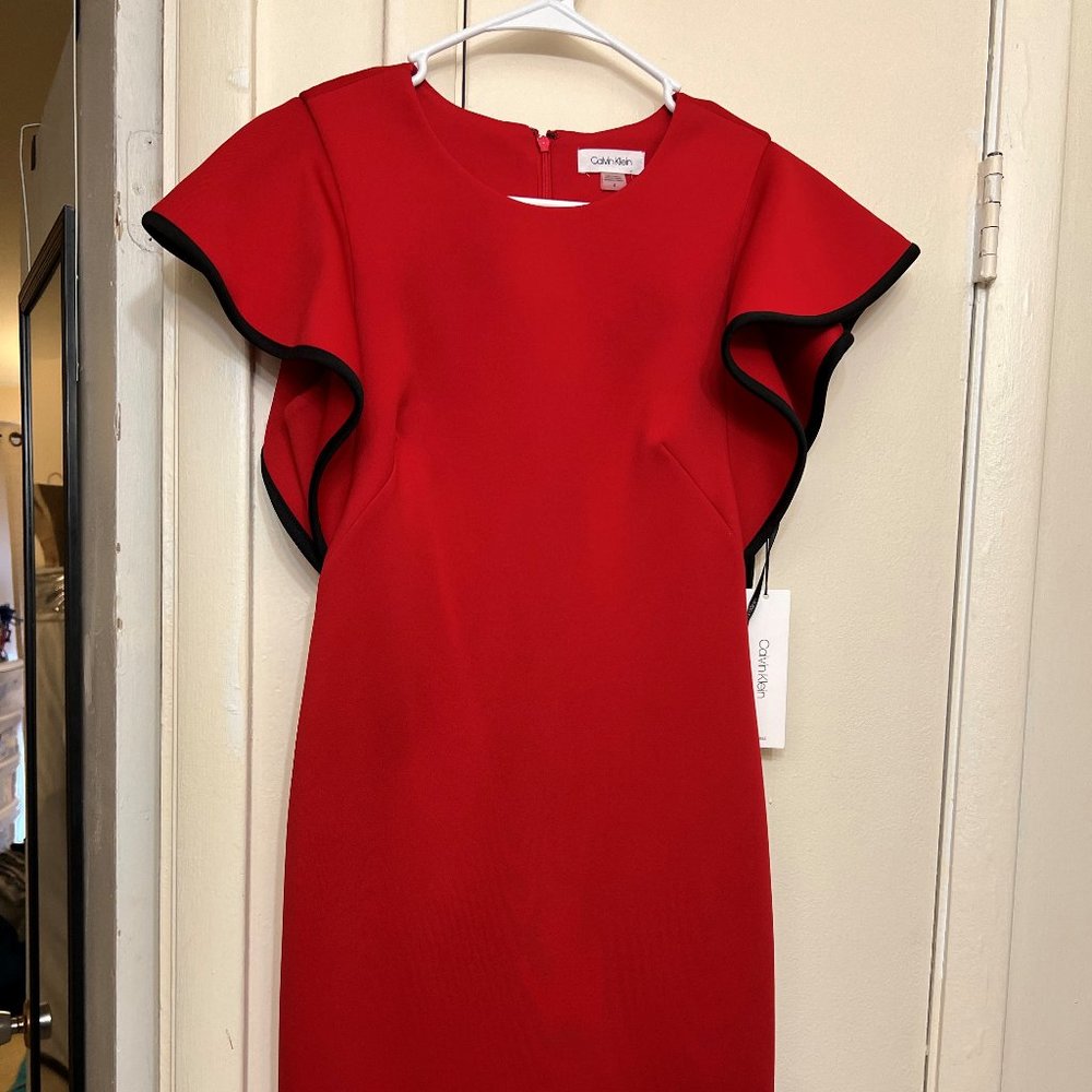 Calvin Klein Women's Sheath Dress with Rufflle-Sleeve